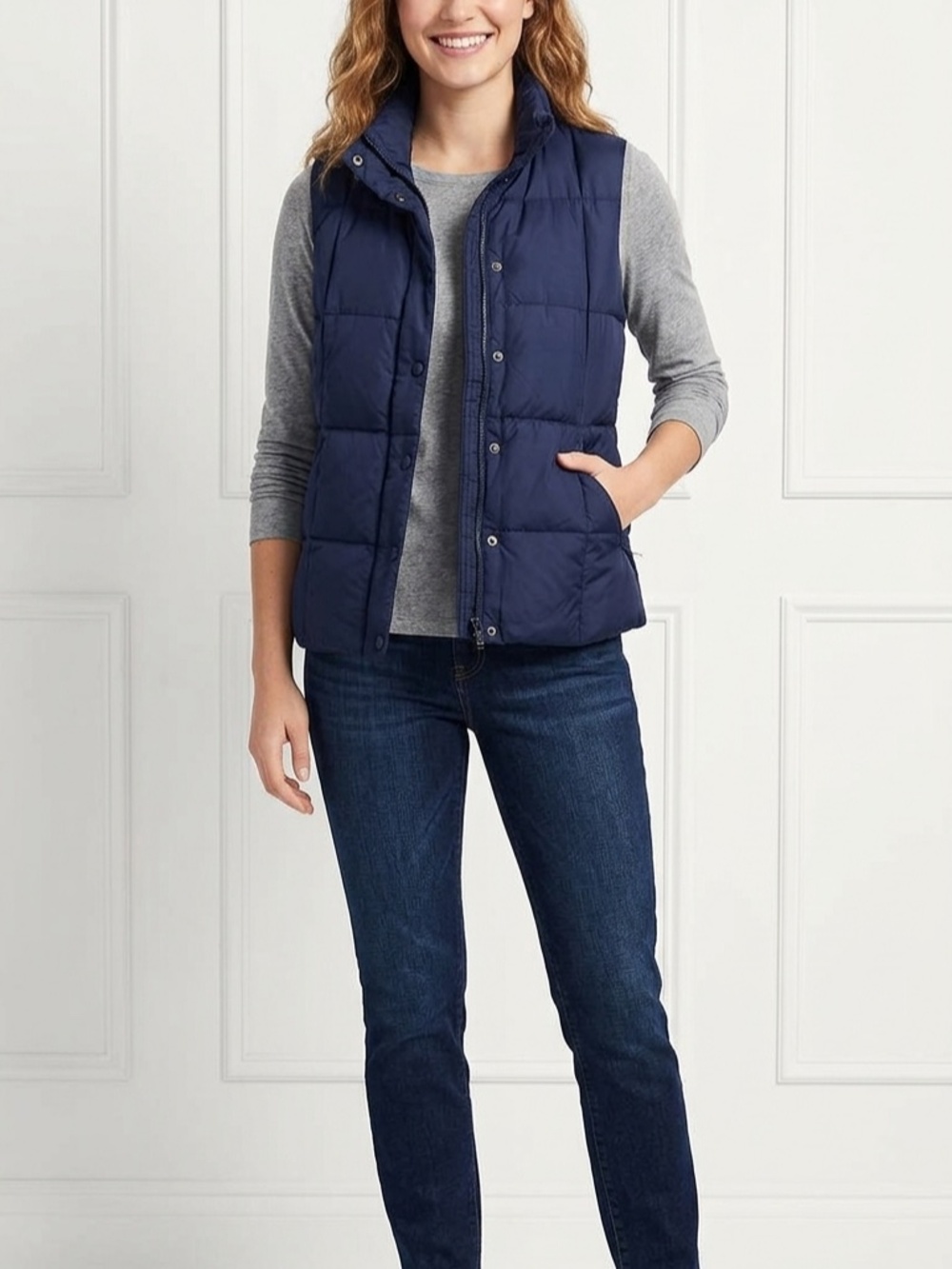 Lands' End Navy Quilted Puffer Vest